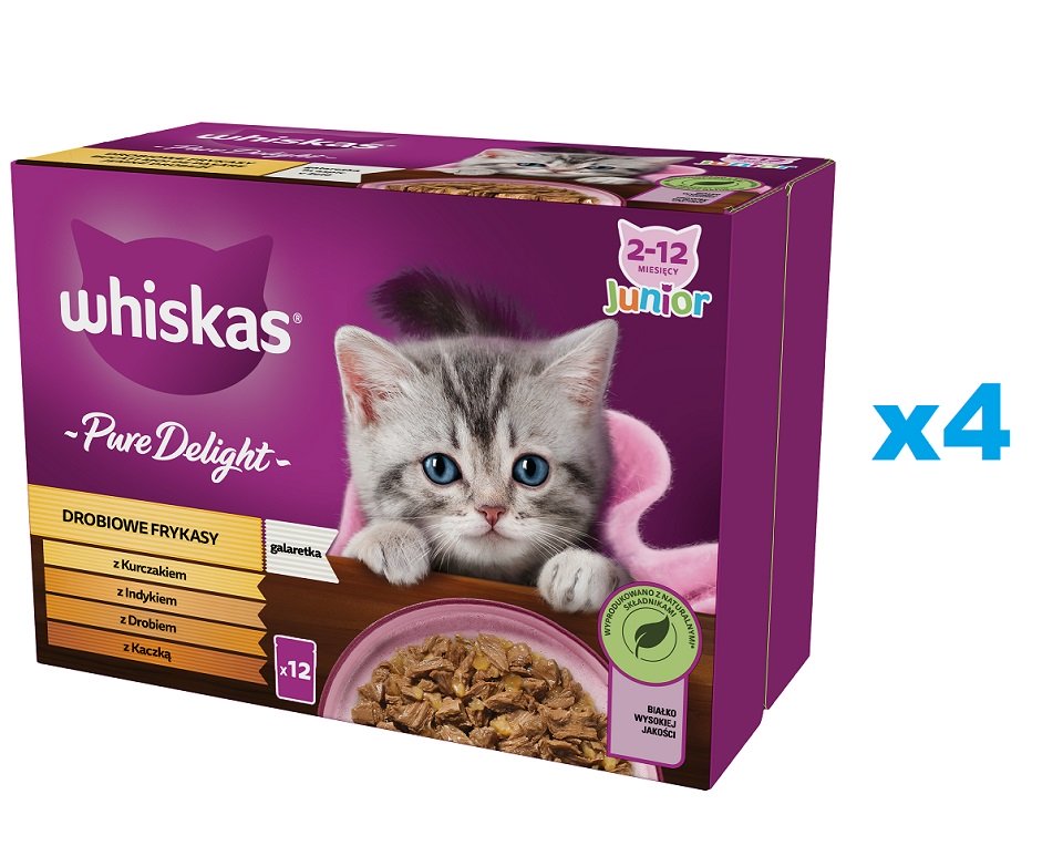 WHISKAS Junior 48x85g pliculet hrana umeda pentru pisoi cu pui, curcan, pasare, rata in aspic