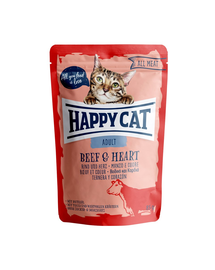 HAPPY CAT All Meat Hrana umeda pentru pisici adulte, cu vita si inimi, 85 g