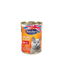 BUTCHER'S Natural&Healthy Cat cu bucăți de vită în jeleu 400 g