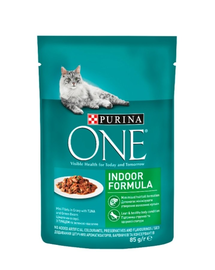 PURINA ONE Indoor Hrana umeda pentru pisici adulte, cu ton si fasole verde 24 x 85 g