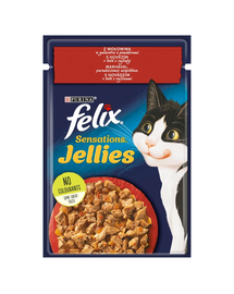 FELIX Sensations Jellies Hrana umeda cu carne de vita si rosii in jeleu pentru pisici adulte 26x85g