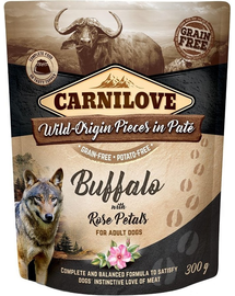 CARNILOVE Dog Paté Buffalo with Rose Petals Hrana umeda pentru caini adulti, set pate cu bivolita 12 x 300g
