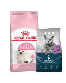ROYAL CANIN Kitten hrana uscata pisica junior 10 kg + ARISTOCAT Nisip pentru litiera pisicilor, din bentonita cu lavanda 5 l GRATIS