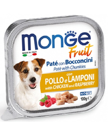 MONGE Fruit Dog Hrana umeda pentru caini adulti, cu pui si zmeura 100 g
