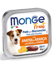 MONGE Fruit Dog Hrana umeda pentru caini, pate cu rata si portocala 100g