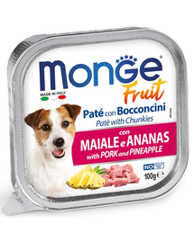 MONGE Fruit Dog hrana umeda pentru caini sub forma de pate, cu porc si ananas 100 g