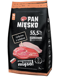 PAN MIĘSKO Hrana uscata pentru caini adulti talie medie, cu vitel si curcan 3 kg