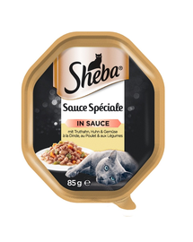 SHEBA Sauce Speciale Hrana umeda pisici adulte, cu pui, curcan si legume 85 g