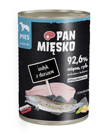 PAN MIĘSKO Conserva hrana umeda hipoalergenica caini, cu carne de curcan si cod  400g
