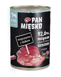 PAN MIĘSKO Conserva hrana hipoalergenica pentru caini, cu carne de porc cu mistret 400g
