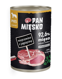 PAN MIĘSKO Hrana umeda hipoalergenica caini, cu carne de porc cu miel 400g