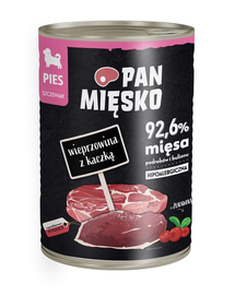 PAN MIĘSKO Hrana umeda hipoalergenica pentru catelusi, cu carne de porc si rata 400g