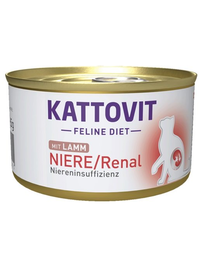 KATTOVIT Feline Diet Niere/Renal Lamb hrana umeda dietetica pentru pisici cu afectiuni ale rinichilor, cu miel 85 g