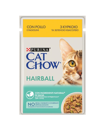 PURINA CAT CHOW Hairball control Hrana umeda pentru pisici adulte, cu pui si fasole verde in sos 26 x 85 g