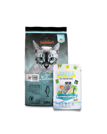 LEONARDO Adult GF Salmon hrana cu somon pentru pisici 7,5 kg + ARUBA Cat Organic plic hrana pisica 70 g
