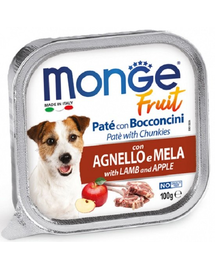 MONGE Fruit Dog Hrana umeda pentru caini, pate cu miel si mar 100g