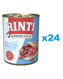 RINTI Kennerfleisch Poultry Hearts 24 x 400 g hrana caini, cu inimi de pasare