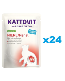 KATTOVIT Feline Diet Niere/Renal hrana umeda dietetica pentru pisici cu afectiuni ale rinichilor, curcan 24 x 85 g