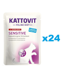 KATTOVIT Feline Diet Sensitive hrana umeda dietetica pentru pisici cu alergii alimentare, cu pui si rata 24 x 85 g