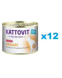 KATTOVIT Feline Diet Urinary hrana umeda dietetica pentru pisici in prevenirea pietrelor struvit, cu vitel 12 x 185 g