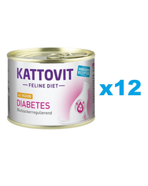 KATTOVIT Feline Diet Diabetes hrana umeda dietetica pentru pisici cu diabet, pui 12 x 185 g