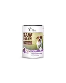 VETEXPERT Raw Paleo Duck Puppy Can Conserva hrana umeda pentru catei, cu rata 400g