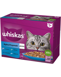 WHISKAS hrana in aspic pentru pisici 12x85g Delicatese din peste alb, cod, somon, ton