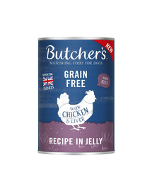 BUTCHER'S Original Recipe in Jelly hrana umeda caini, bucati de pui in jeleu, conserva 400g