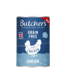 BUTCHER'S Original Junior hrana caini juniori, bucati de pui in jeleu, conserva 400g