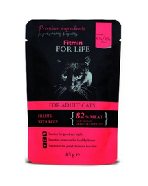 FITMIN For Life For Adult Cats Beef 85g Plic hrana umeda pisici, cu vita
