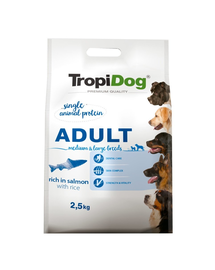 TROPIDOG Premium Adult M&L somon si orez 2,5 kg hrana uscata pentru caini de rasa medie si mare