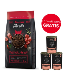 FITMIN Cat For Life Castrate Beef 8 kg hrana uscata pisici sterilizate, cu vita + 3 conserve CADOU