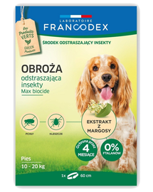 FRANCODEX Zgarda protectie anti-purici si insecte pentru caini de talie medie (între 10-20 kg) - 4 luni de protectie 60 cm
