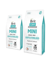 BRIT Care Grain Free Mini Light&Sterilised hrana uscata caini adulti talie mica cu tendinta de ingrasare, somon si iepure 14 kg (2 x 7 kg)