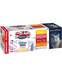 BUTCHER'S Delicious Dinners Jumbo Pack in aspic pentru pisica adulta 40x100g Arome mixte de pui