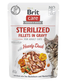 BRIT CARE Fillets in Gravy Pouch Sterilized Hearty Duck 24x85g Plicuri hrana pisici sterilizate, cu rata