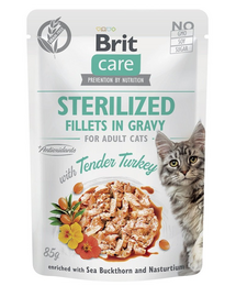 BRIT CARE Fillets in Gravy Pouch Sterilized Tender Turkey 24x85g Hrana umeda cu curcan pentru pisici sterilizate