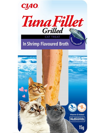 INABA Tuna fillet in shrimp broth 15g Hrana complementara pisici, file de ton in sos cu aroma de creveti