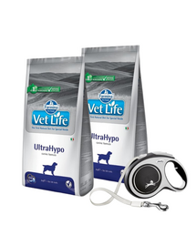 FARMINA Vet Life UltraHypo Dog 2x12 kg hrana dieta caini cu alergii alimentare, diaree recurenta sau dermatita idiopatica + FLEXI New Comfort L Tape 8 m GRATIS