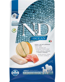 FARMINA N&D Ocean Hrana pentru caini adulti de talie medie si mare, cu peste, dovleac si pepene galben 2,5 kg
