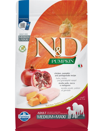 N&D Pumpkin Chicken & Pomegranate Adult Medium & Maxi 2.5 kg hrana caini adulti talie medie/mare, pui si rodie