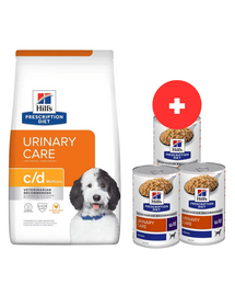 HILL'S Prescription Diet Canine c/d Multicare Chicken 12 kg caini cu tract urinar sensibili + 3 x 370g conserva GRATIS