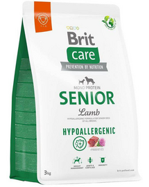 BRIT CARE Hypoallergenic Senior Lamb 3kg hrana cu miel, caini seniori