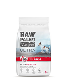 RAW PALEO Ultra Beef Mini Adult 8kg cu vita pentru caini adulti talie mica