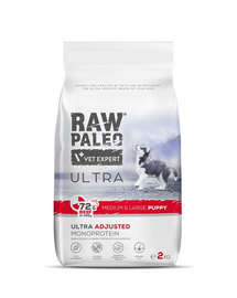 RAW PALEO Ultra Beef Medium&Large Puppy 2kg hrana catei rasa medie si mare, cu vita