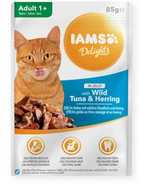 IAMS Cat Adult All Breeds Tuna & Herring In Jelly ton si hering in jeleu 85g hrana pisica