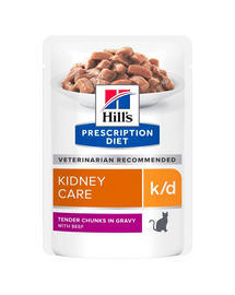 HILL'S Prescription Diet Feline k/d Plicuri hrana umeda pisici cu probleme renale, cu vita 12x85 g