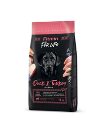 FITMIN dog For Life Duck & Turkey 12 kg hrana caine adult, rata si curcan