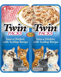 INABA Twin ton, pui si scoici in supa pentru pisici 2x40 g