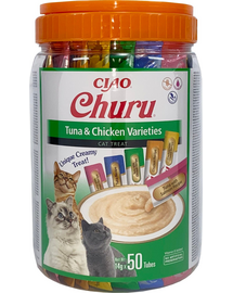 INABA Churu Variety Tuna&Chicken mix recompense cremoase pisici 50x14g (700g) ton si pui